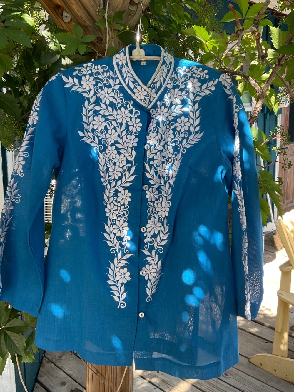Mega Groovy, Azure Blue, True Vintage Bohemian Floral Button-Up